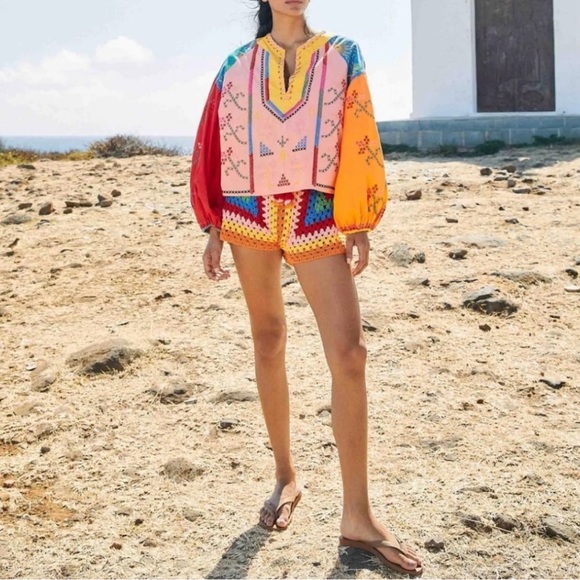 FARM Rio Striped Scarf Crochet Shorts XS NWT - Picture 15 of 16